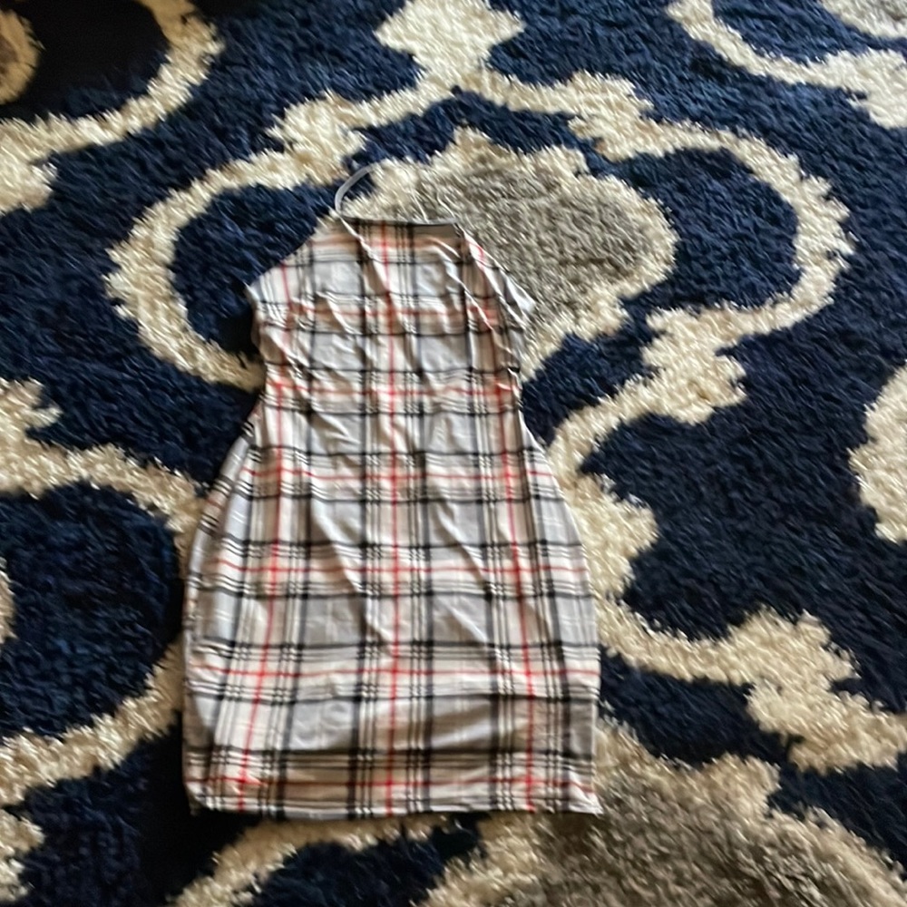 Medium plaid Q U.S.A mini dress with cross straps